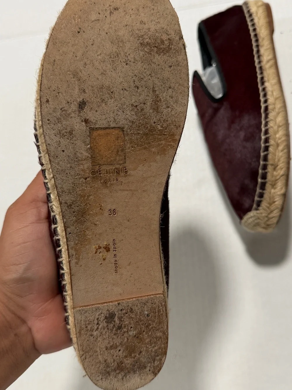 Celine  Burgundy Slip-On calf pony hair Espadrilles with Jute Trim